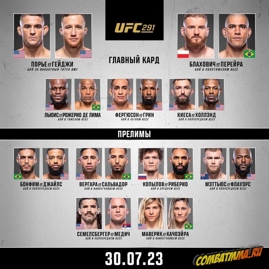 UFC 291 кард